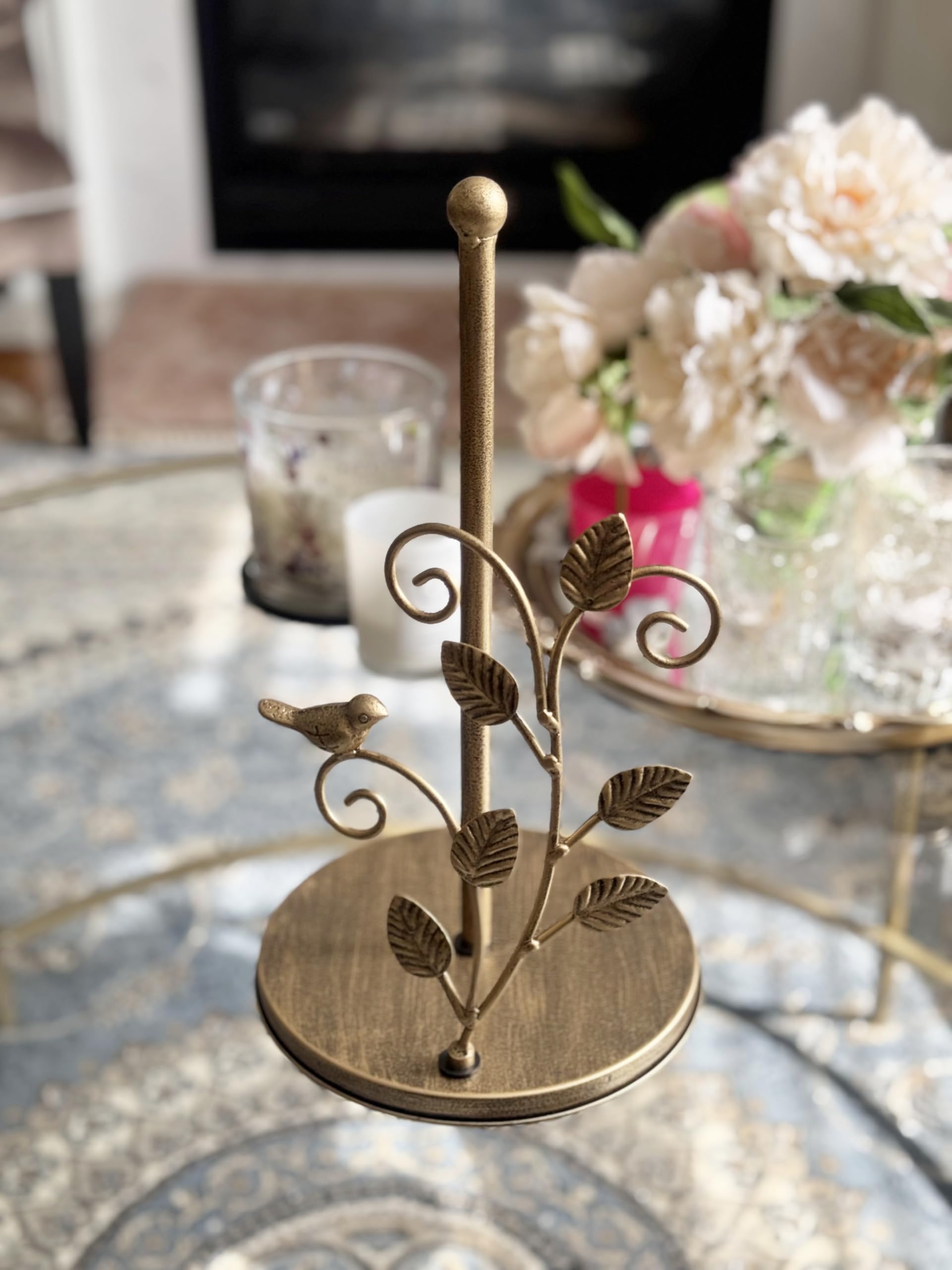 Gold Bird - Portarrollos de cocina para toallas de papel | Latón vintage | Elegante dispensador de rollos de acero inoxidable de alta calidad para encimera de cocina