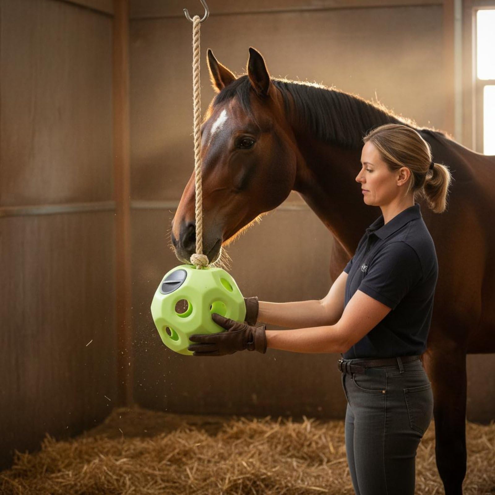 Palla Gioco Equestre Palla Fieno Animali Polietilene con Tappo Sicuro Design Multiforo per Mangime Adatta per Cavalli All’aperto E, Giallo