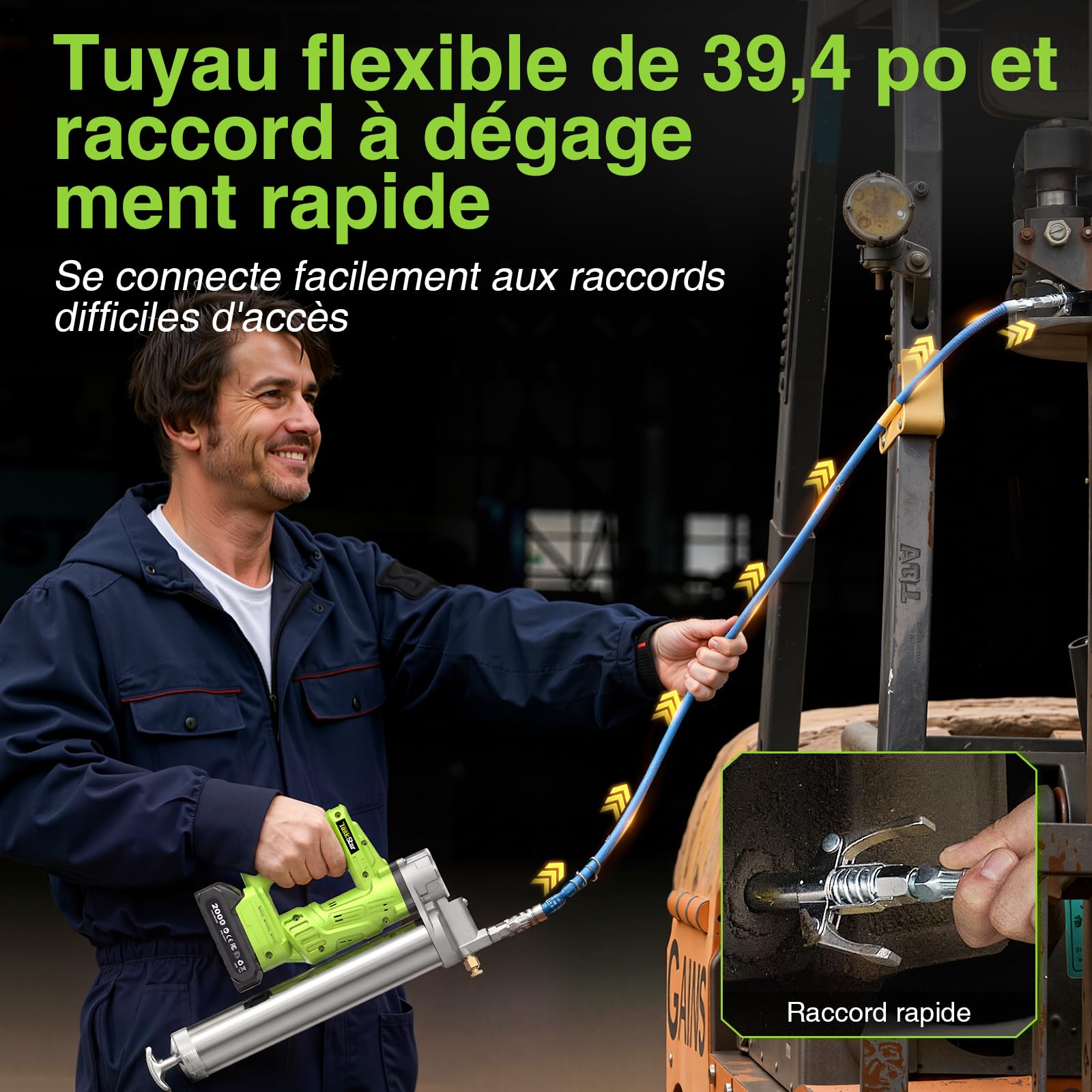 TaskStar Pompe a Graisse Electrique à Haut Rendement: Pompe à Graisse avec 2 * 2.0Ah Batteries, Embout Améliorée, Pistolet à Graisse 10000 PSI pour Les Agriculteurs et Les Propriétaires d'équipement