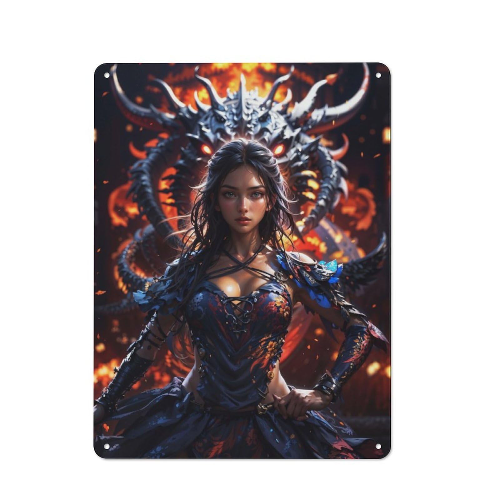 Junmoney Girls Anime With Dragon Metal Plaque 40X30cm With For Garage Wall, Vintage Decor, For Vintage Wall Decor Fans, For Metal Sign Collectors