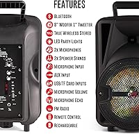 Vista 5 de QFX PBX-800TWS Sistema PA estéreo TWS Bluetooth de 8 pulgadas con 2 altavoces de 8 pulgadas, 2 micrófonos, 2 soportes y un control remoto