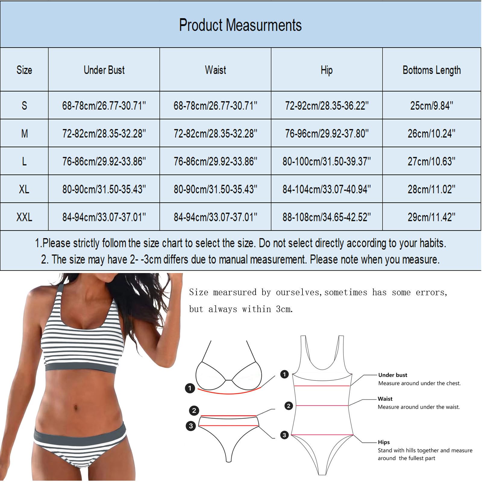 Generisch Bikini da donna, costume da bagno, costume da bagno da donna con stampa a righe, costume da bagno a due pezzi, costume da bagno a due pezzi con stampa increspata alta