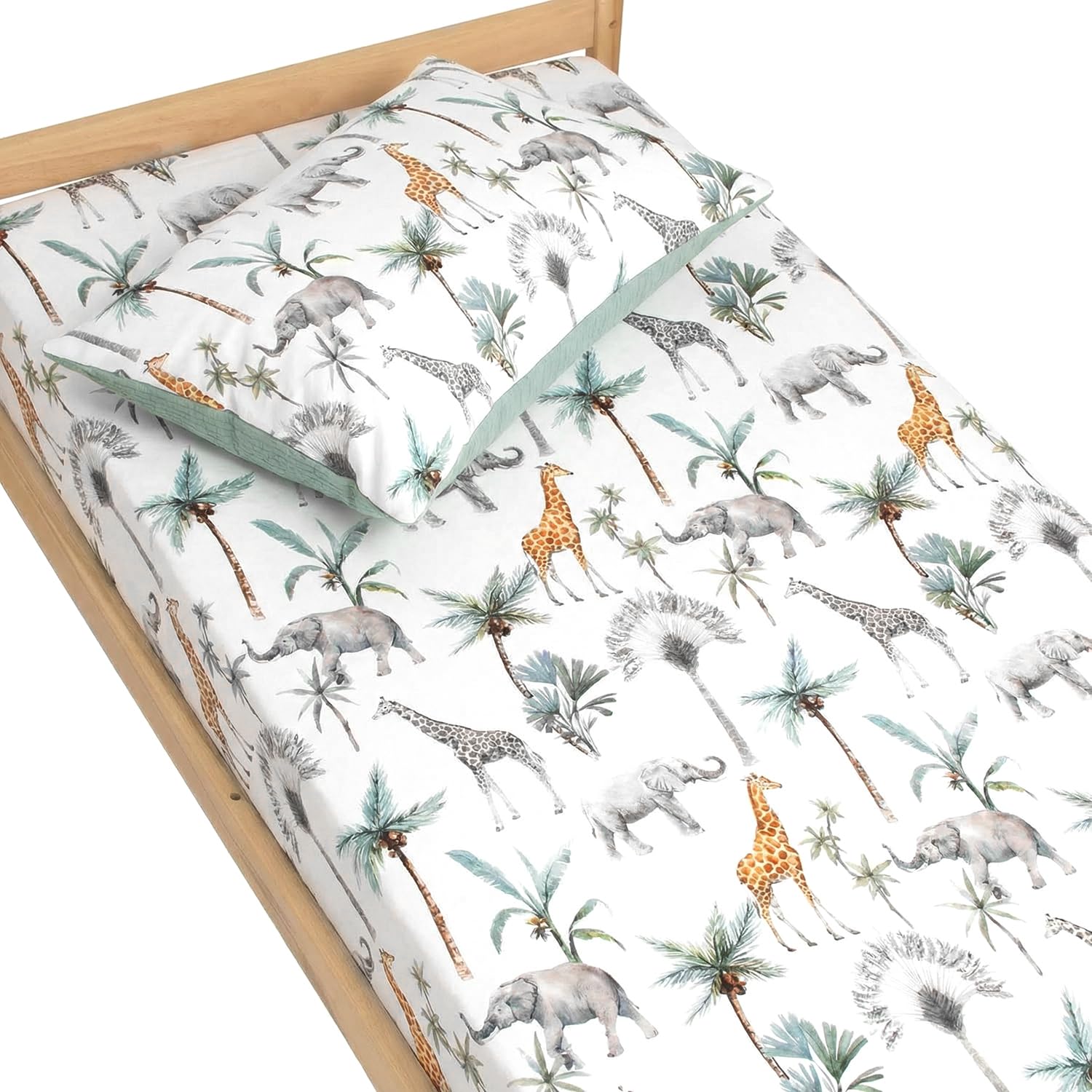 Drap-Housse en Satin de Coton 90x200 Safari Sevira Kids linge de lit enfant fabriqué en France