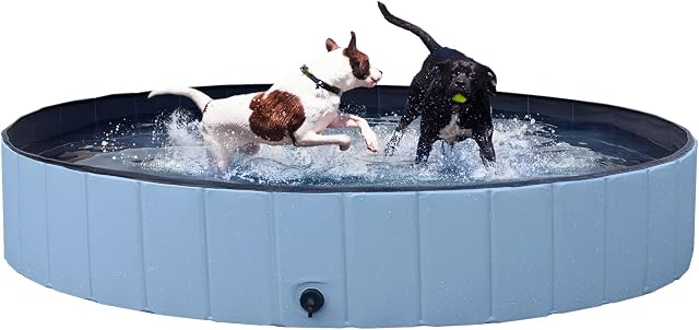 Yaheetech Foldable Pet Swimming Pool Cat Dog Puppy Bathing Tub Indoor/Outdoor Blue Dia 160cm