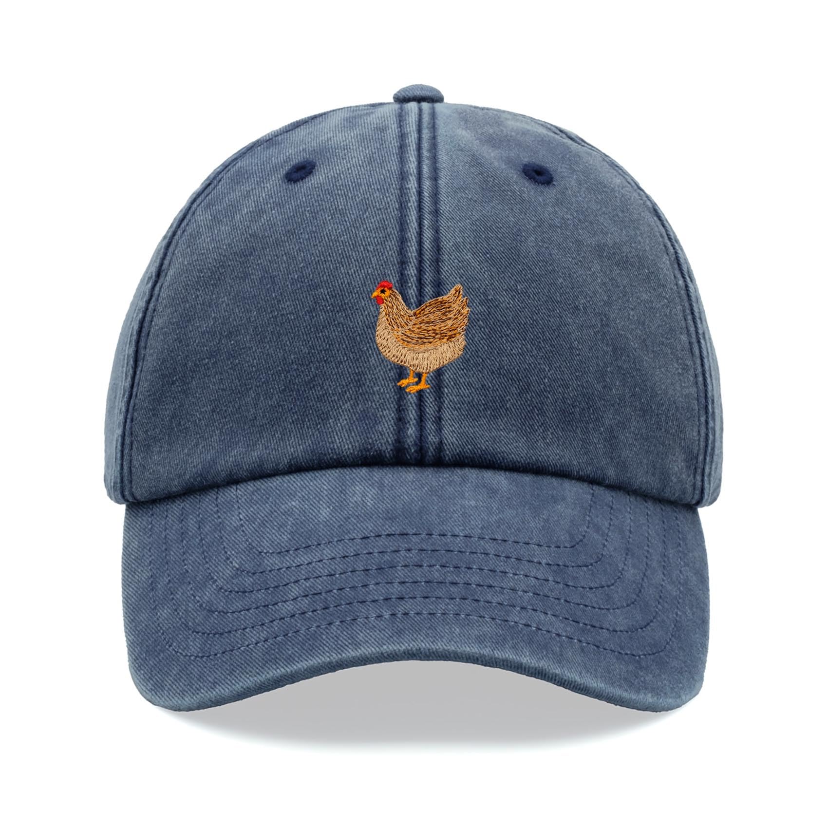 Chicken Baseball Cap Vintage Washed Unisex Dad Hat Adjustable Blue Denim