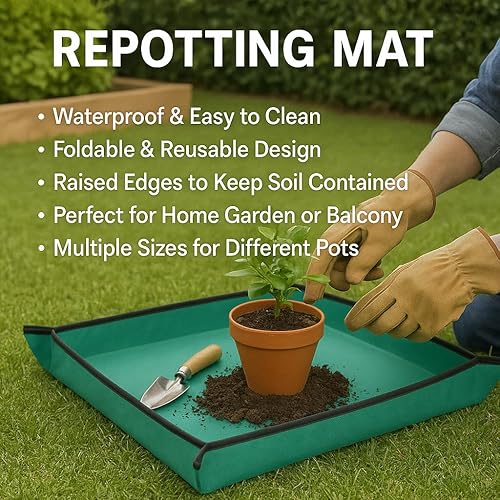 Miniatura 5 de Tapete de trasplante de plantas de polietileno, impermeable, tapete de trasplante para suculentas, tapete portátil de jardinería (26.8 x 26.8
