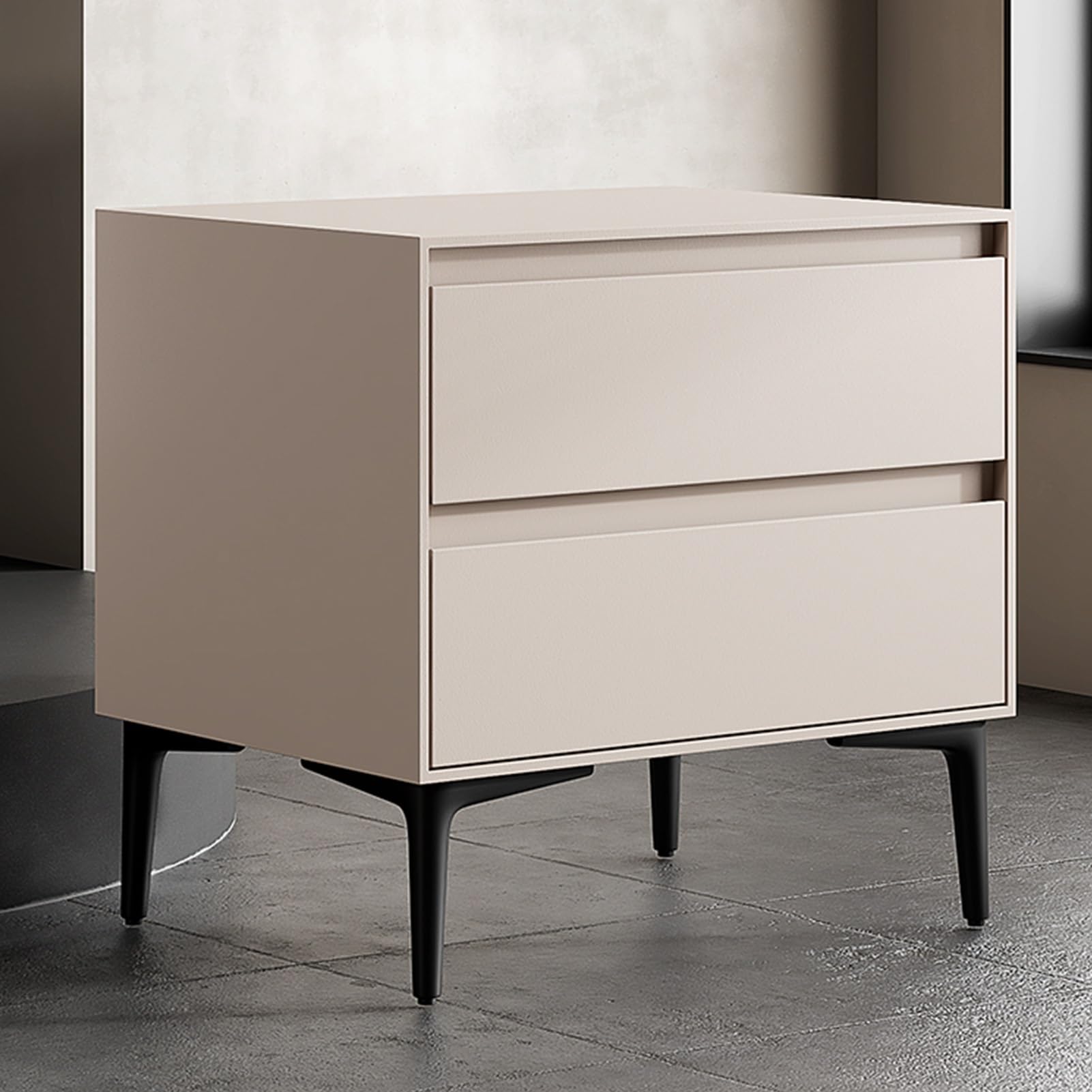 SXZenSpace 2 PCS Wooden Bedside Table with Storage Drawer, Khaki Nightstand, Compact Chest of Drawers, Stylish Leather Surface, Ideal Bedroom Furniture (Size: 48CM)