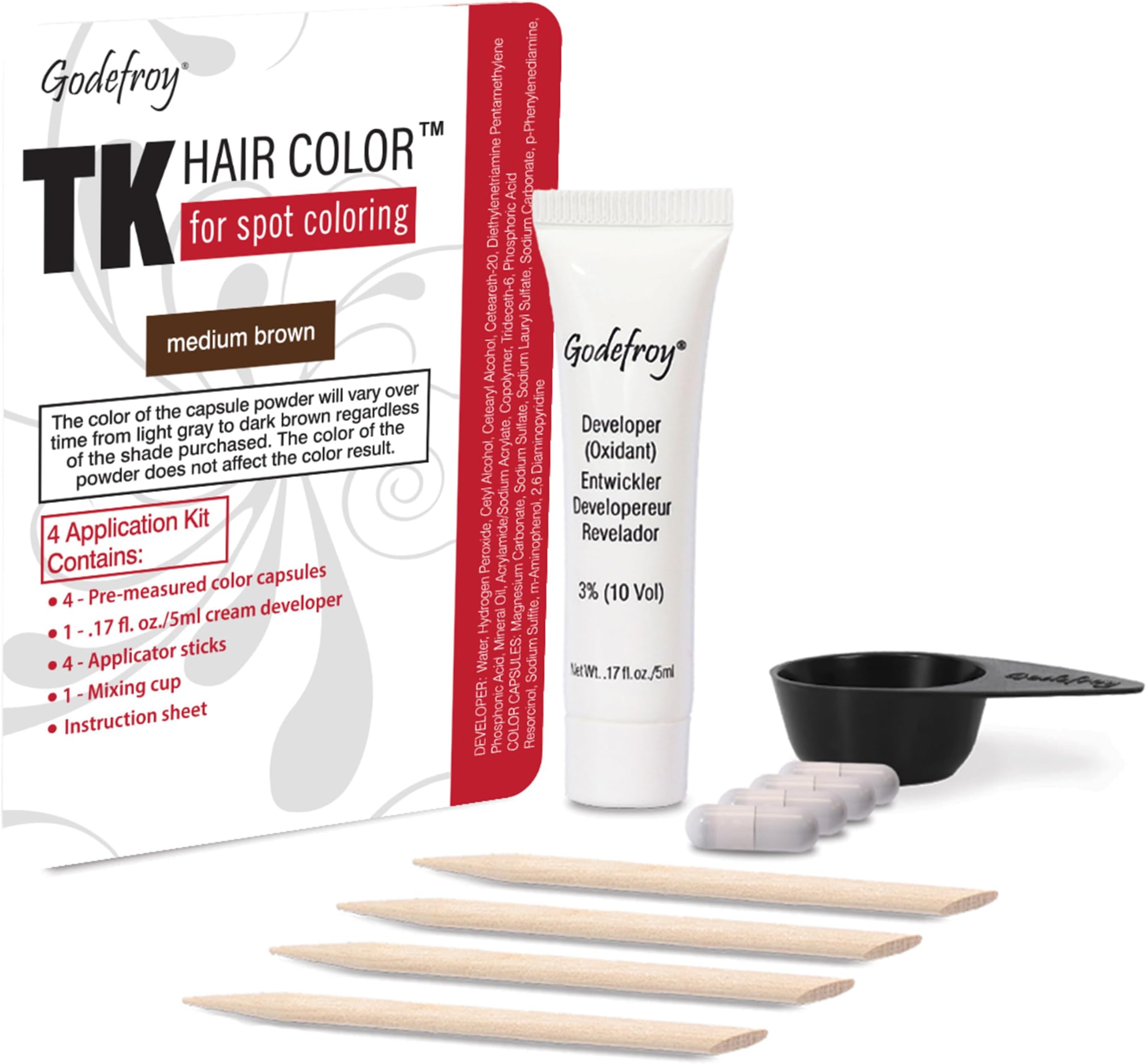 Godefroy Hair Color Kit for Spot Coloring Great For Small Areas Covers Up Gray Hairs Assorted Colors Available 4 Applicaion Kit, Medium Brown, 1 Count
