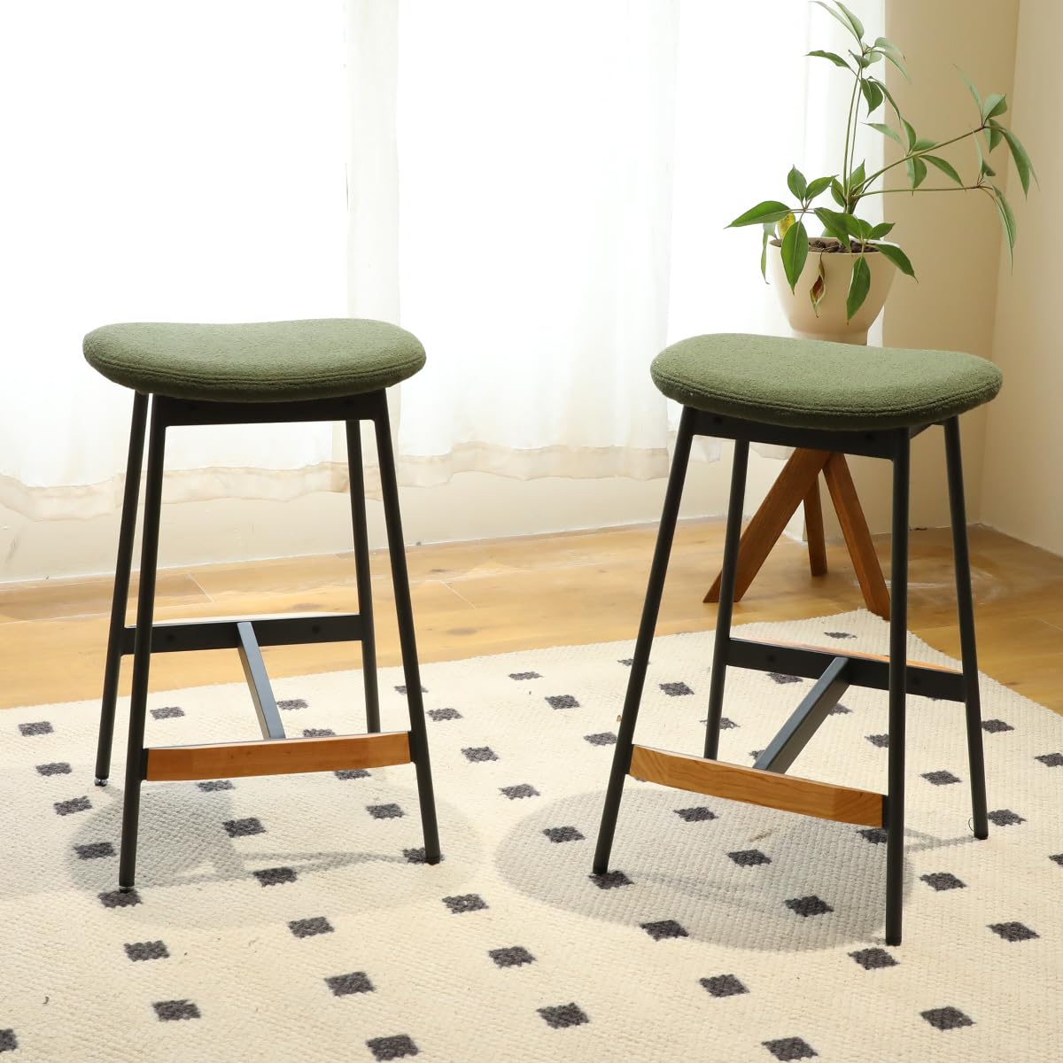 MFFM Modern Set of 2 Bar Stools Comfortable & Stylish Counter Height and Bar Height Bar Stools (Green, Bar Height-Seat Height 29.5in)