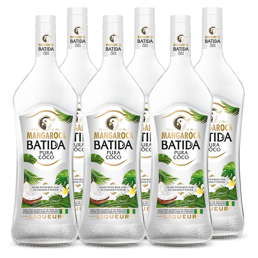 Mangaroca Batida Pura Côco (6 x 0,7 l) 21% vol. - Klarer Kokoslikör aus Rum und Kokosnusswasser, laktosefrei, vegan, für den puren Genuss oder zum Mischen klassischer Cocktails und Longdrinks