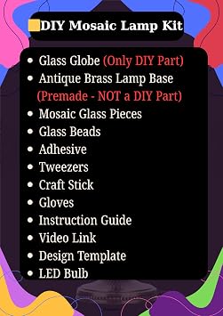 DEMMEX DIY Turkish Moroccan Mosaic Lamp Making Kit Beginner Friendly Mosaic Art & Craft Project Kit for Adults & Teens No Grout/Plaster Needed Fun, Easy, No Experience Required