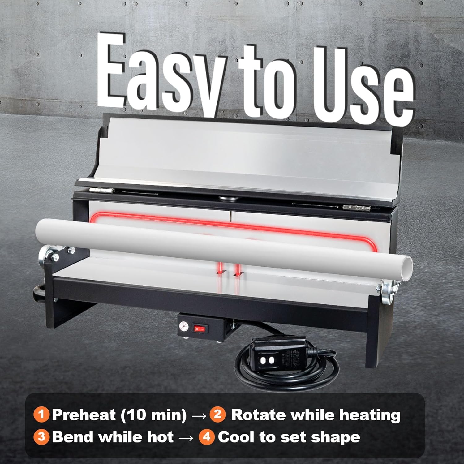 PVC Conduit Heater With Temperature Detector- 1/2" to 2" PVC Bender Heater Pipe Bending Tool with Reflective Interior & Carrying Handle, for 24" Sections of PVC Pipe