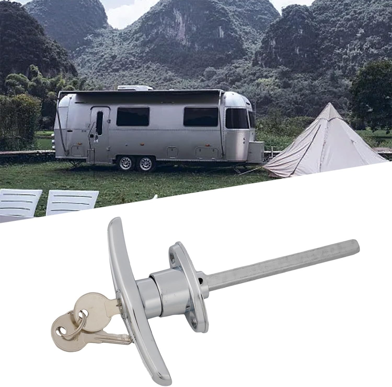 T Handle Garage Door Lock Zinc Alloy T-Type Handle Lock Rear Fixed Camper Van Security RV Trailer Chassis Lock Set Weatherproof Outdoor Gate