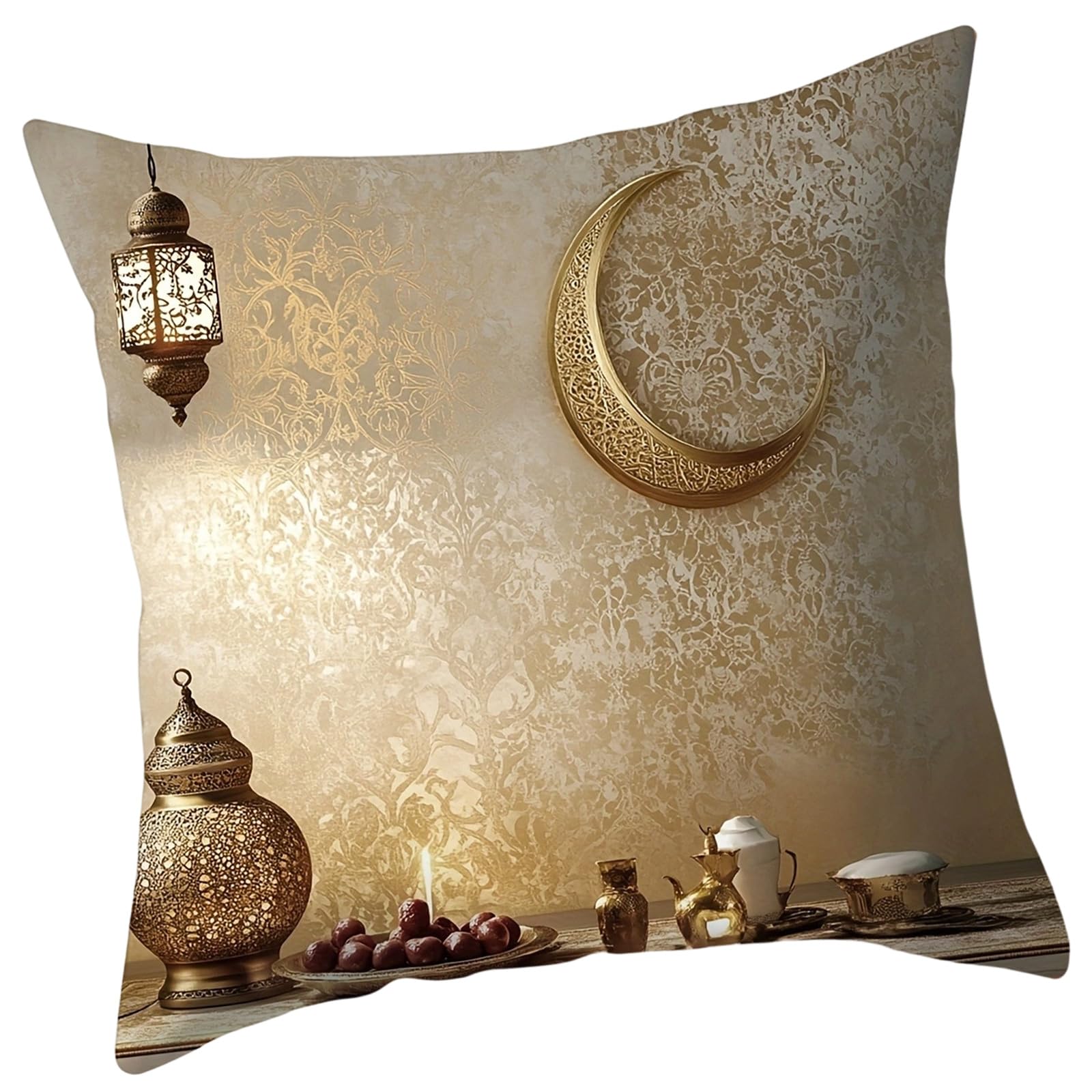 Jazuaiao Short Plush Cushion Cover Gold Moons Ethnic Festival Print 45x45cm Standard Size for Home Decoration Plush Pillow Living Pillow Festival Cushion