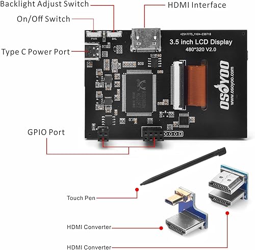 Miniatura 6 de OSOYOO 3.5 "HDMI LCD pantalla táctil para Raspberry Pi 5 4 3 2 con lápiz óptico