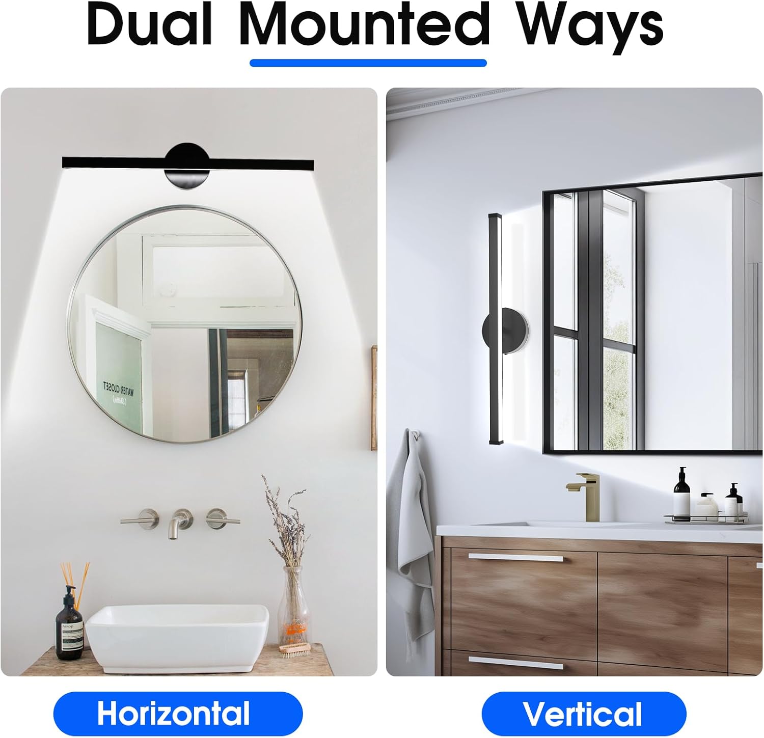 Energetic 5CCT Rotatable Vanity Lighting with Night Light, 15W Black Bathroom Wall Lamp Over Mirror, LED Vanity Make Up Lighting Bar, 23 Inch Modern Picture Light, 350° Adjustable Angle