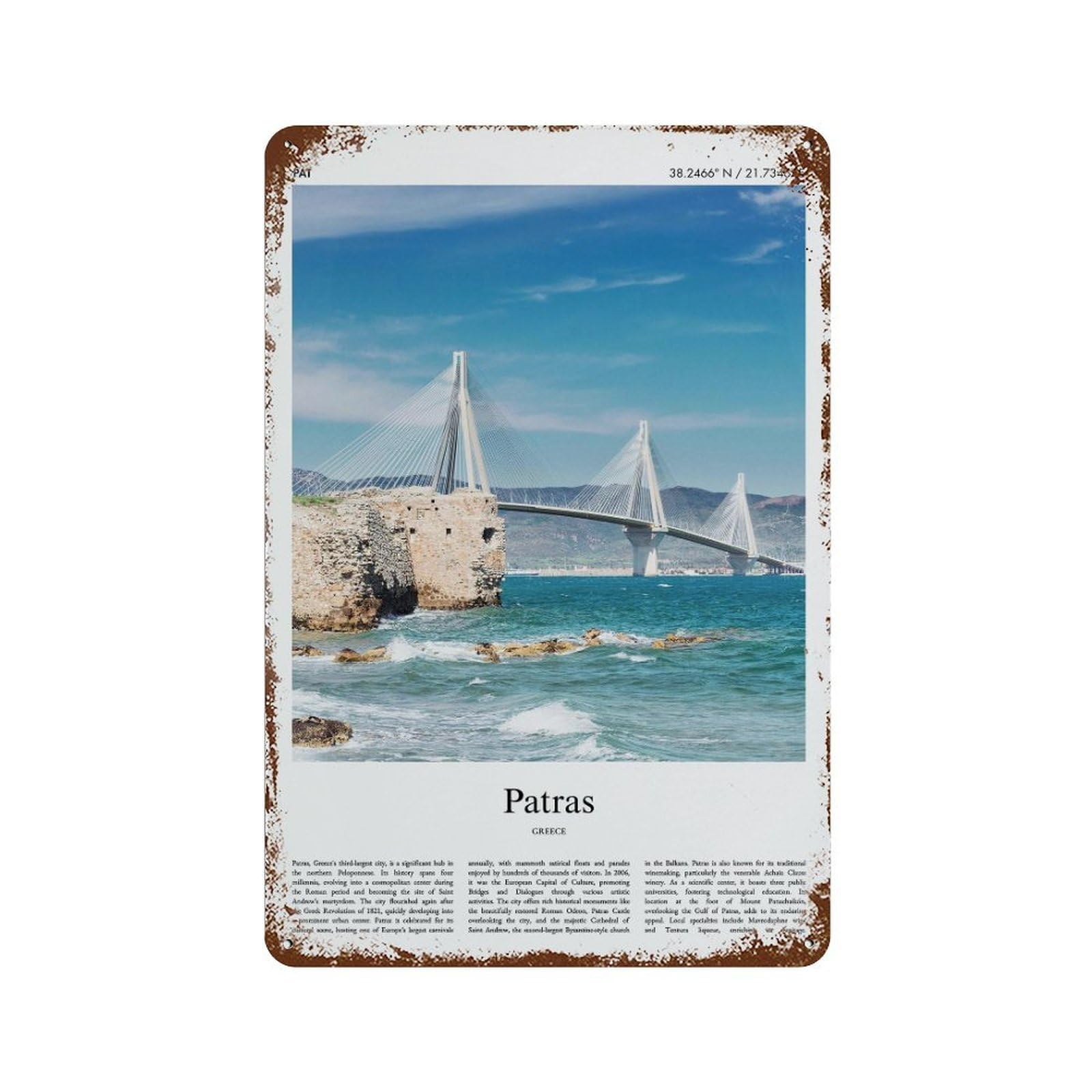 xiaoxiaoshen Patras Greece City Scenery Wall Decor Art Metal Tin Poster Modern Home Decor Art Home Bar Shop Decorations Vintage Sign 30x20cm