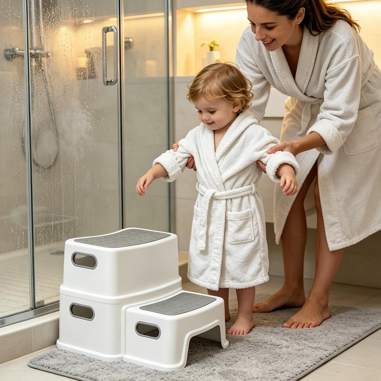 Banco de inodoro para pies con revestimiento antideslizante para aumentar la altura de las sentadillas | Banco de inodoro desmontable para tocador, ducha, mesita de noche, bañera, cocina, niños, adultos, familia, ancianos