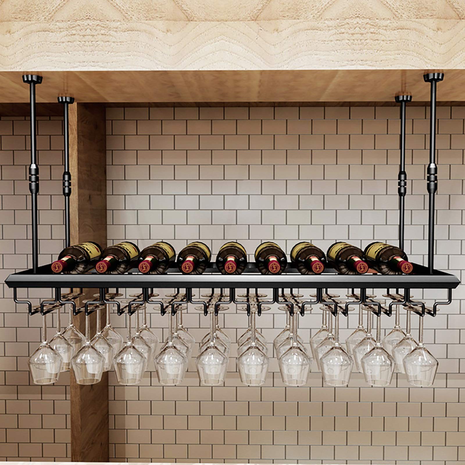 Étagère élégante en fer pour bouteilles de vin et verres suspendue 100x30