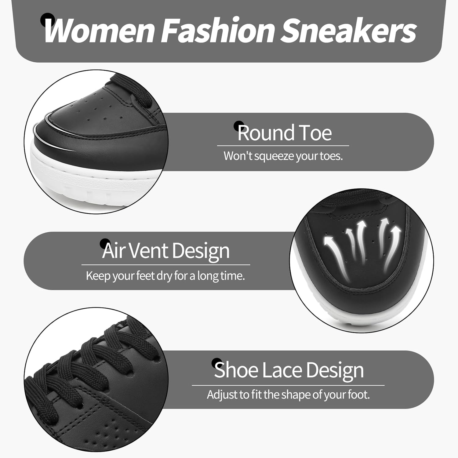 Eydram Womens Sneakers White Faux Leather Tennis Shoes with Memory Foam Insole Low Top Platform Shoes for Women Lace Up Casual Sneakers - Image 5