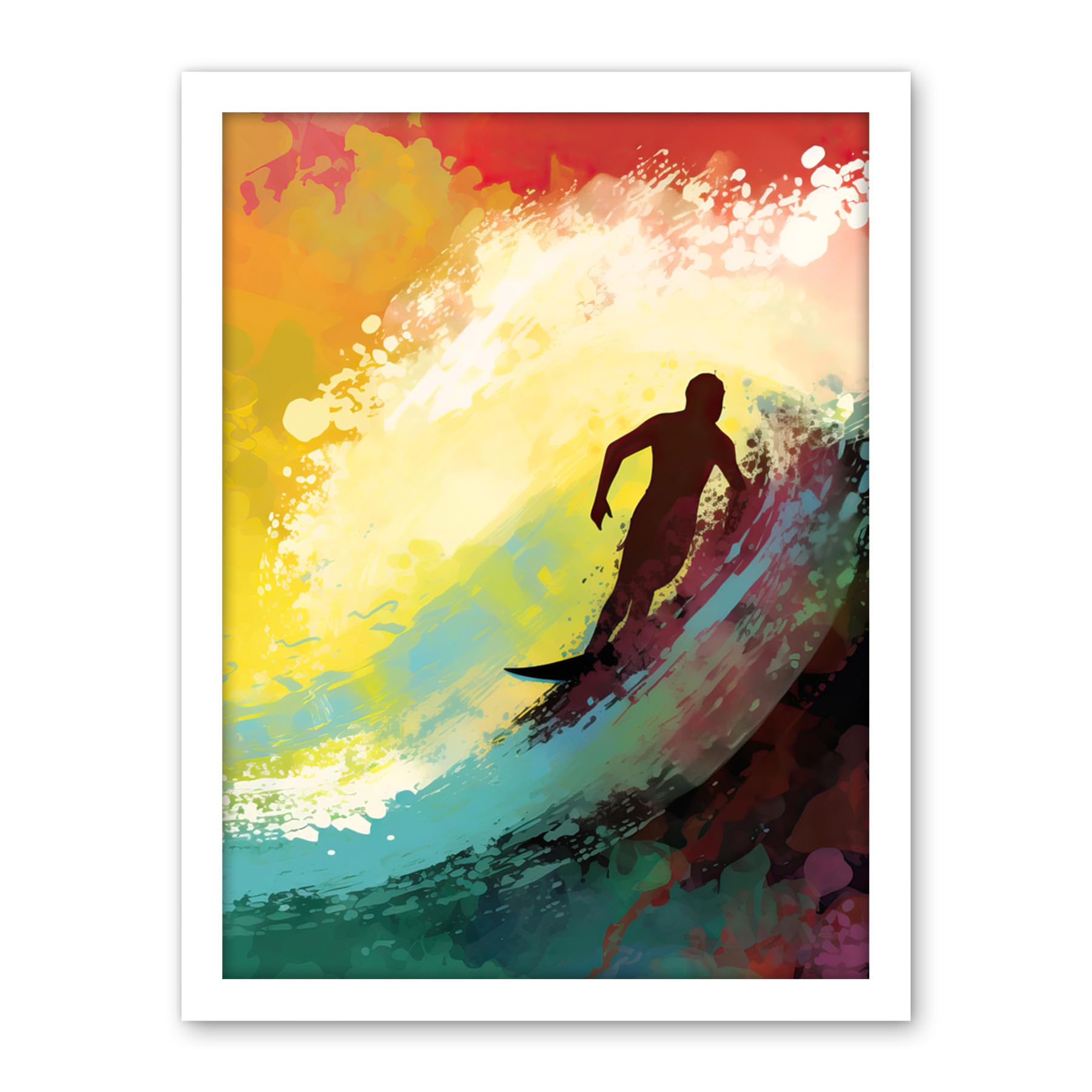 Artery8 The Silhouette of a Surfer Surfing on a Big Wave Artwork Framed Wall Art Print 18X24 Inch