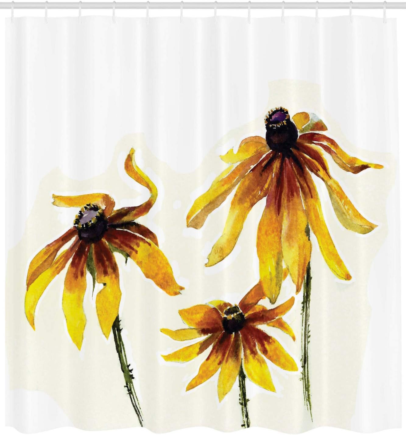Ambesonne Watercolor Flower Shower Curtain, A Garden with Daisy Blossoms in a Soft Painting Effect Dramatical Nature Work of an Art, Fabric Bathroom Decor Set with Hooks, 69" W x 70" L, Yellow White