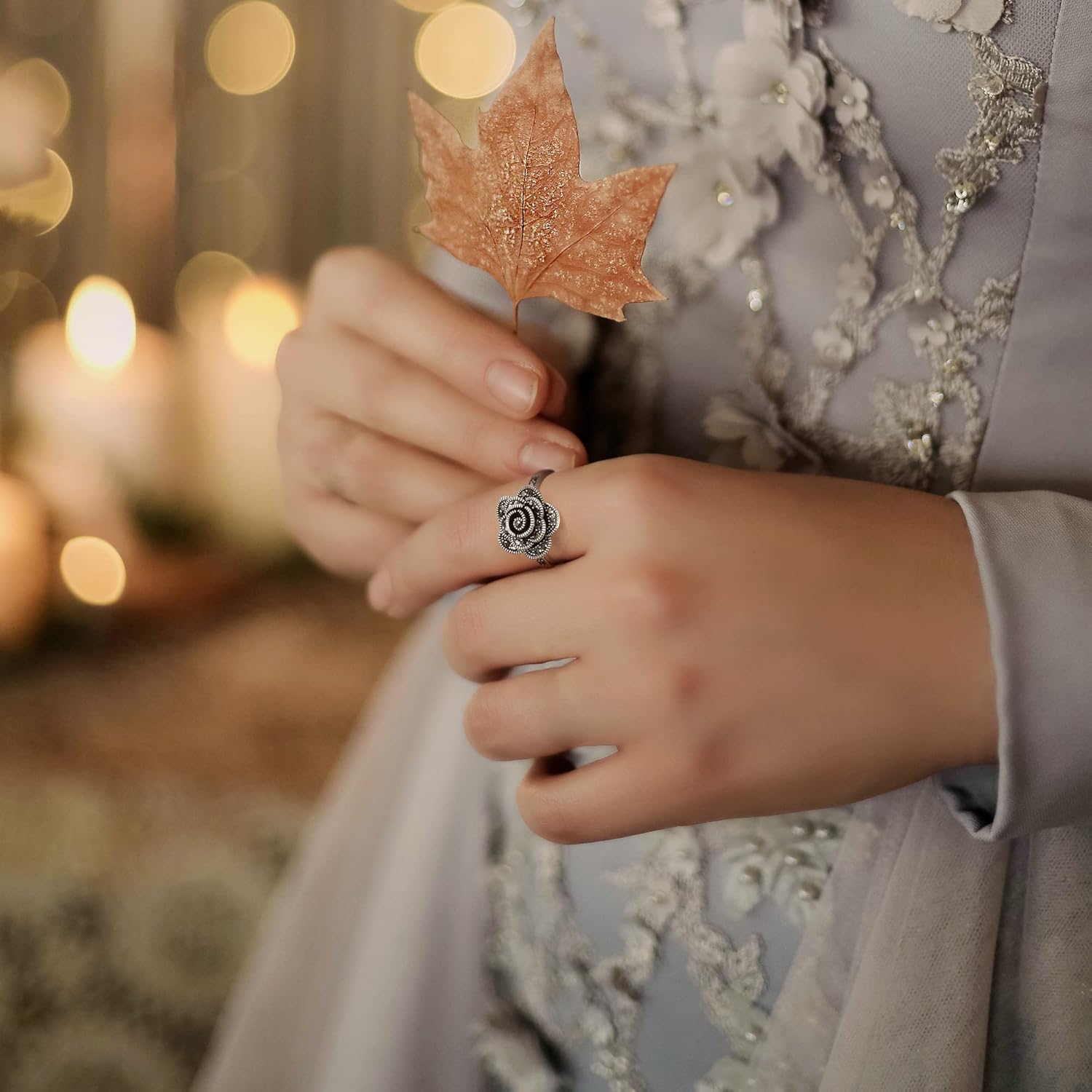 Mytys Vintage Wide Ring Classic Black Marcasite Crystal Rows Statement Silver Chunky Rings - Image 4