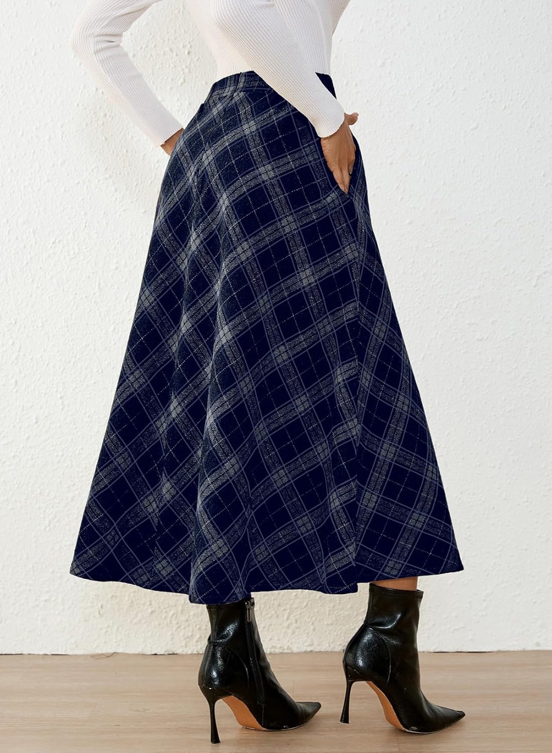 Pink Queen Plaid Skirts for Women 2026 Flared Vintage High Waist A Line Midi Tartan Skirts with Pockets - Image 5