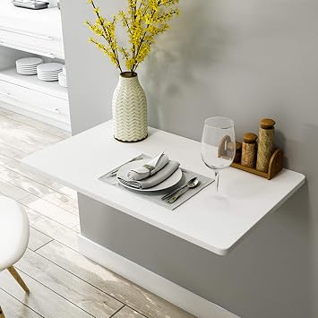 Floating Fold Down Cafe Dining Table Wall Mounted Drop Leaf Table for Office Home Kitchen Balcony Hanging Computer Desk Wooden Study Writing Laptop Desk White (70x30cm)