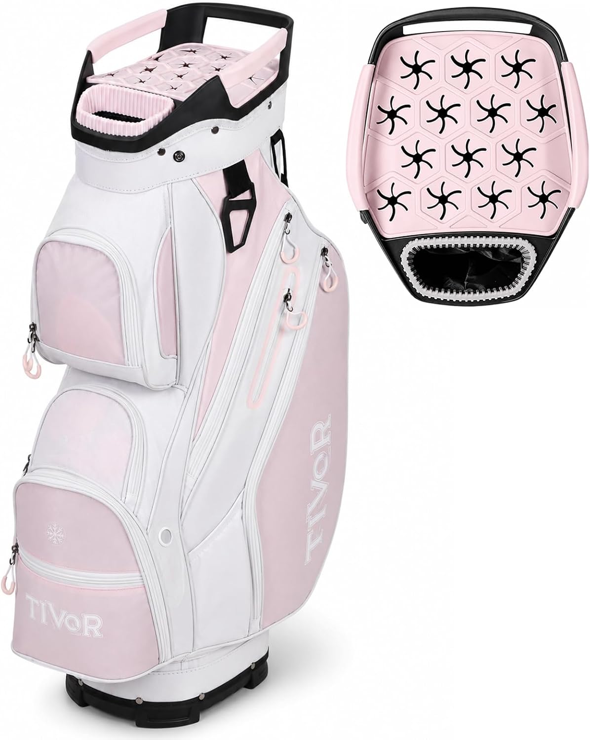 15 Way Golf Cart Bag for Women,Silent T-Lock,Full-Length Dividers,Pink Black Camo