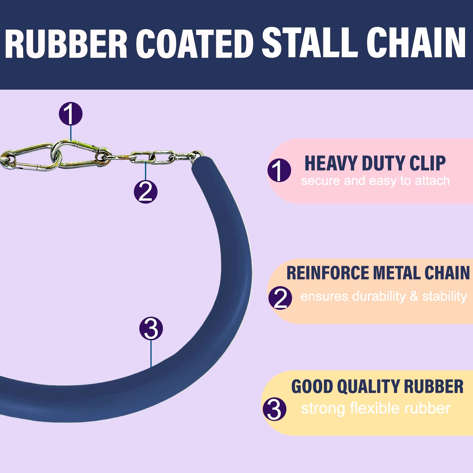 LEXNEL Stall Chain for Horses – 51 Inch Horse Stall Guard with Heavy-Duty Clips, Rubber Coated Stall Guard for Horse Stalls and Trailers (Navy Blue)