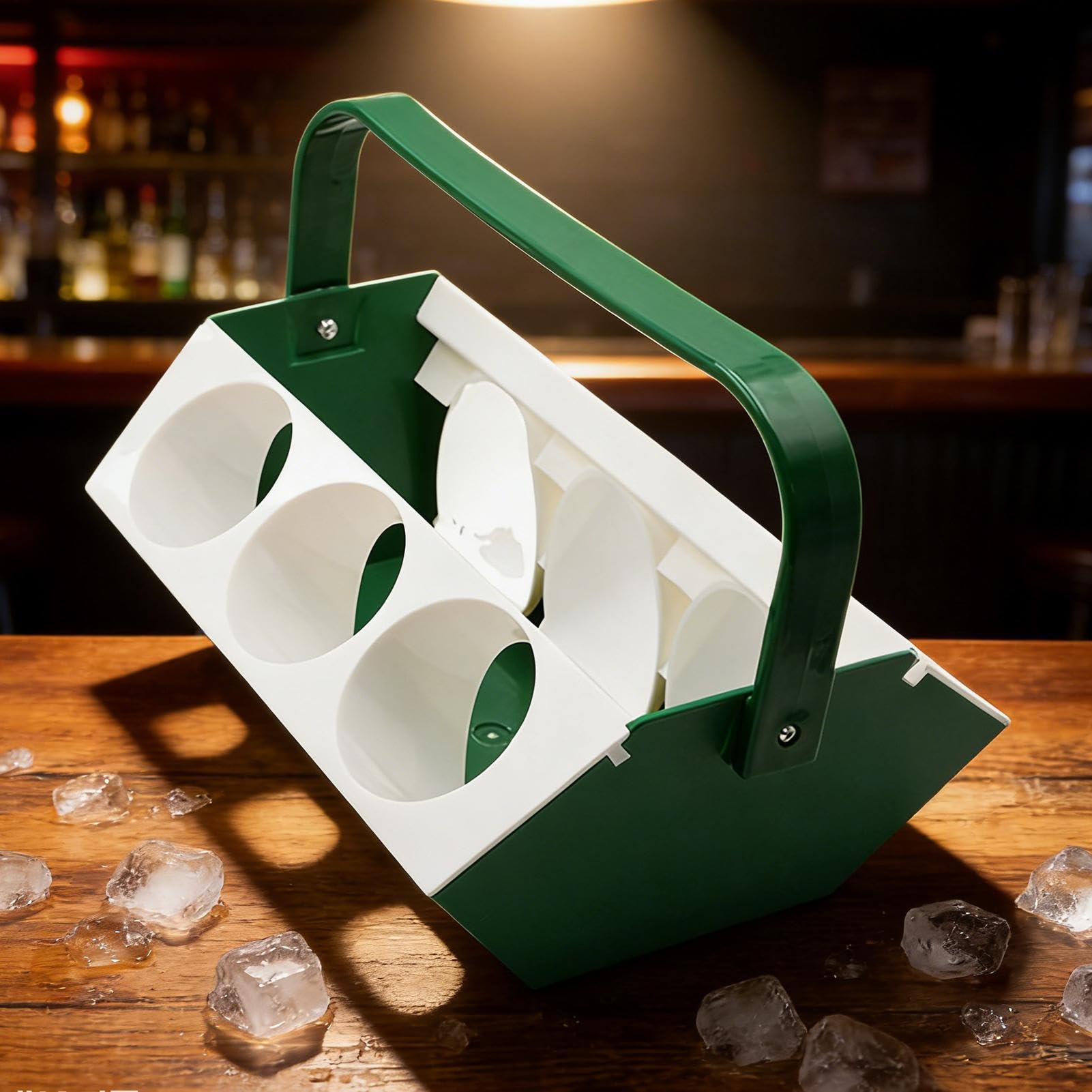Porta bevande con manico, vassoio portatile per il trasporto della birra con scomparto per il ghiaccio, 6 scomparti, per viaggi, campeggio, pesca, escursionismo, escursioni, sport, uscita, giardino