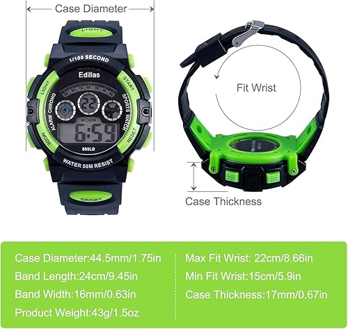 Miniatura 8 de Edillas Relojes digitales para niños, 7 colores, luces LED, 164.0 ft, impermeables, para niños, estudiantes, adolescentes, deportes al aire libre,