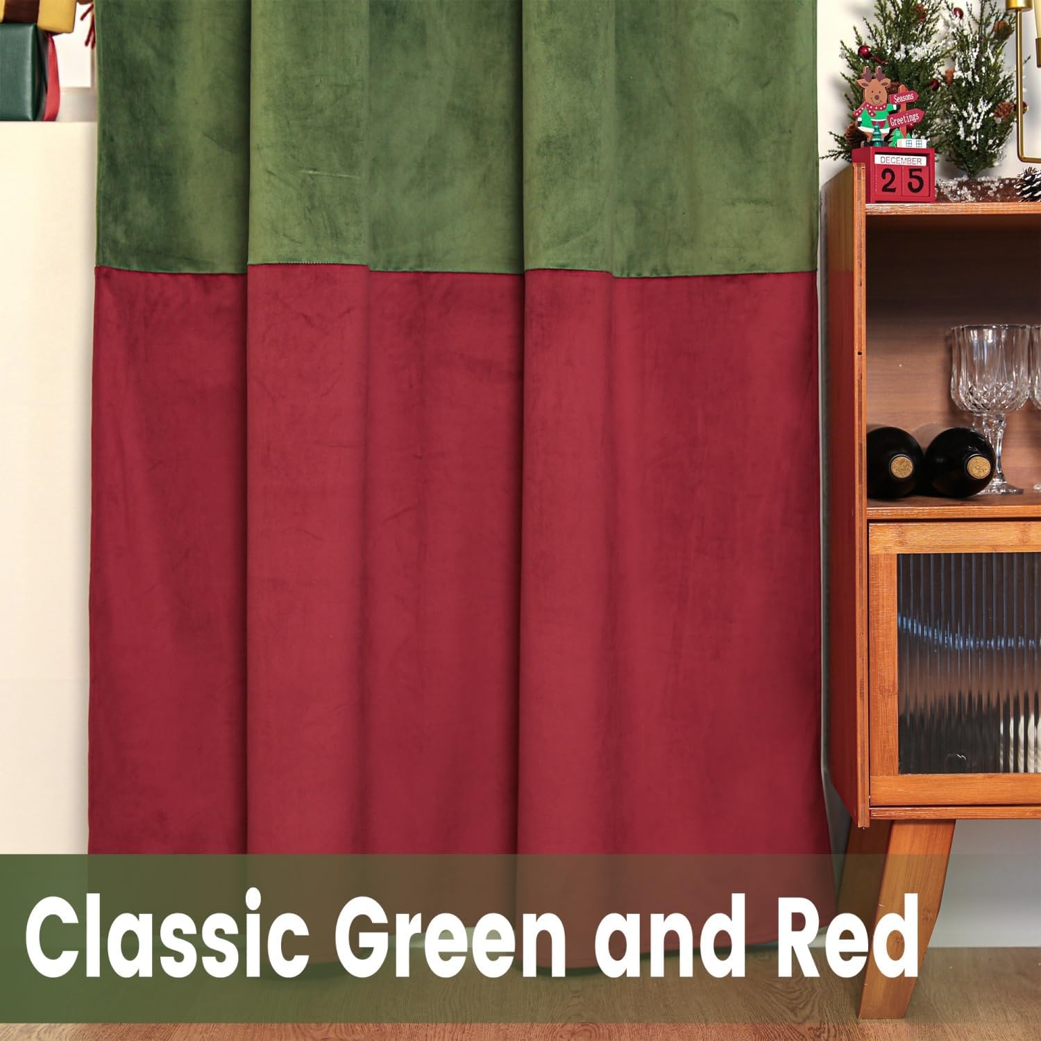 Soft Velvet Curtains 2 Panels Thermal Insulated Privacy Window Treatments for Living Room Green and Red 52x96 Inch