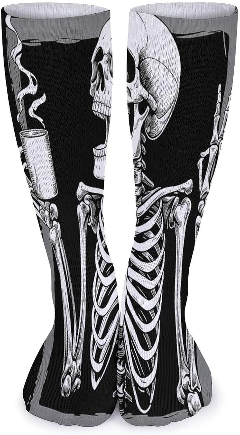 Funny Skeleton Art Crew Socks Casual Breathable Calf Socks | Cushion Running Athletic Socks Long Performance Breathable Sports Socks for Women Men