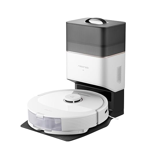 roborock Q8 Max+ Robot Aspirateur avec Station de Dépoussiérage à Vidange Automatique, Les Deux Brosses Princepales, 5500 Pa, Les Zones Interdites, Le Nettoyage Le Long des Lignes de Sol, APP