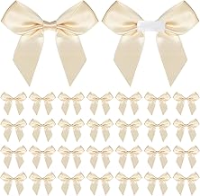 30Stück Champagner Mini-Schleifen für Bastelarbeiten Satinband-Schleifen 5 cm Selbstklebende füre Geschenkverpackung Vorgebundene Schleife mit Doppelseitigem Klebeband für Hochzeits Geschenk Bäckerei