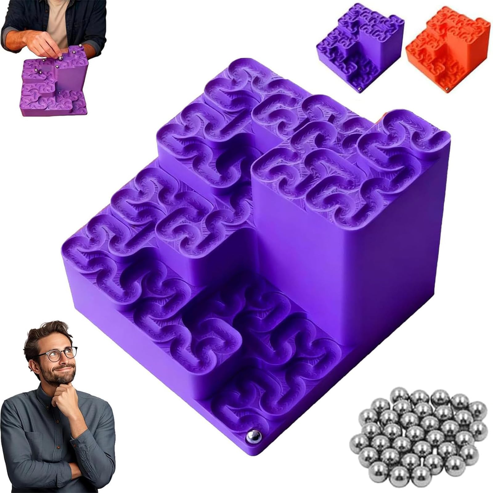 3D Printed Hilbert Curve Marble Run, Fractal Ball Track Kinetic Art, Endless Looping Fractal Maze with Steel Balls, Relaxing Stress Relief for Adults, Creative Home & Office Decor Gift (B)