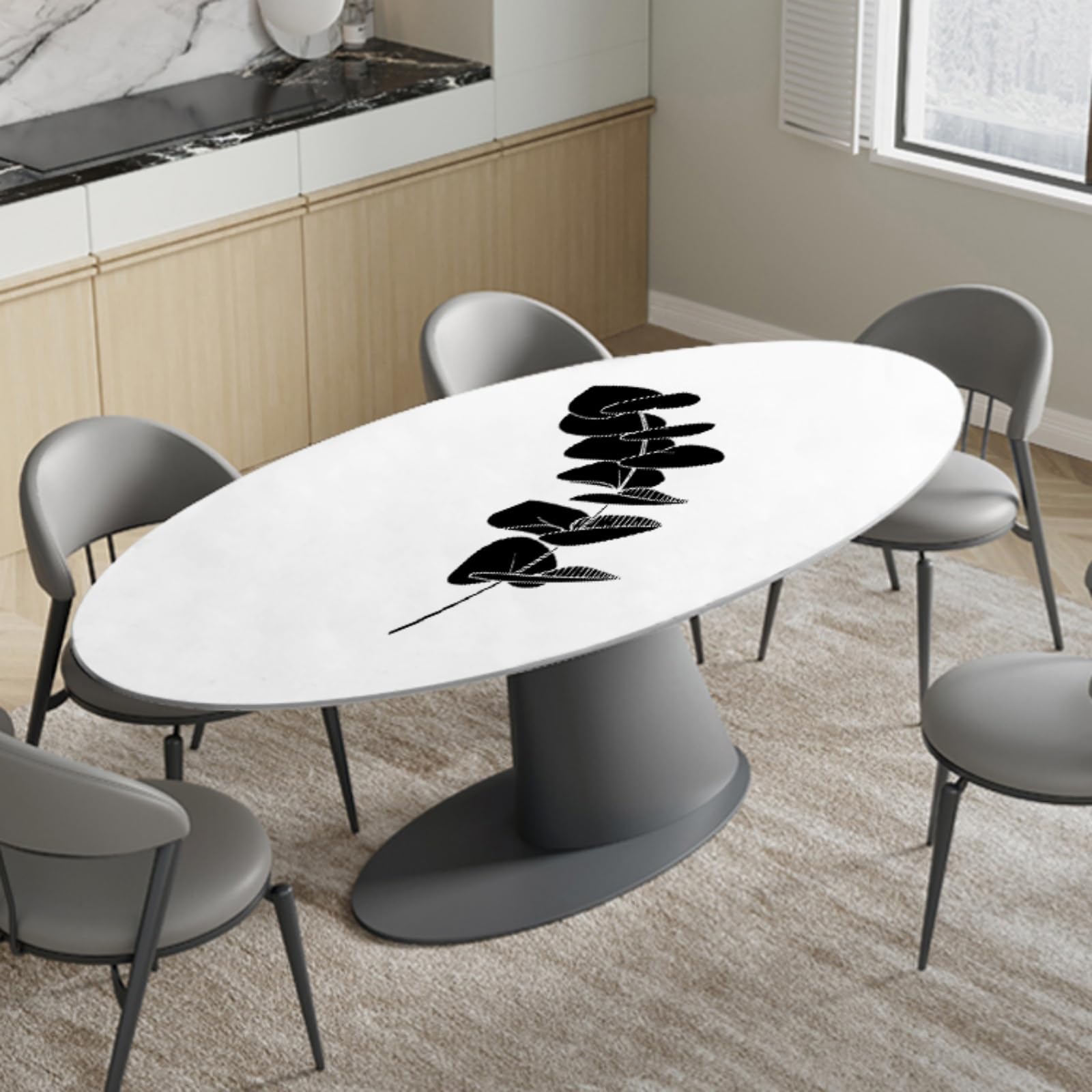 Morbuy Tovaglia Ovale con Elastico (Foglie nere,90x140cm)