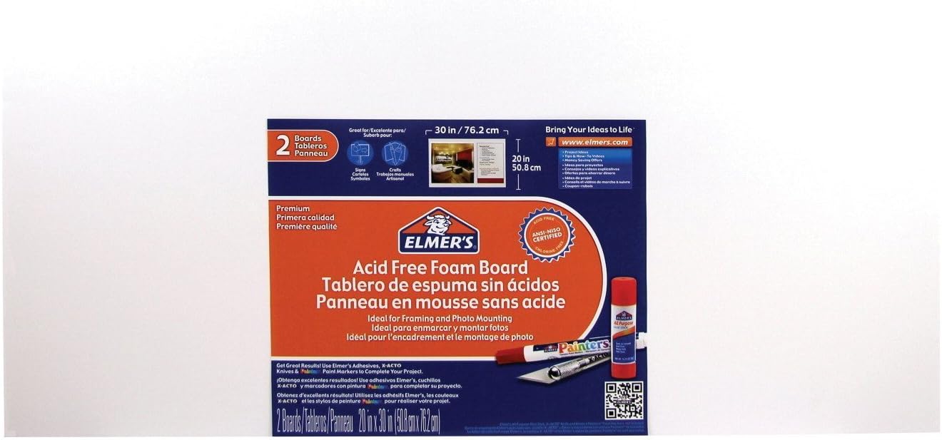 Elmer's Acid-Free Foam Boards, 20 x 30 Inches, 3/16-Inch Thick, Bright White, 2-Count (902015) : Office Products