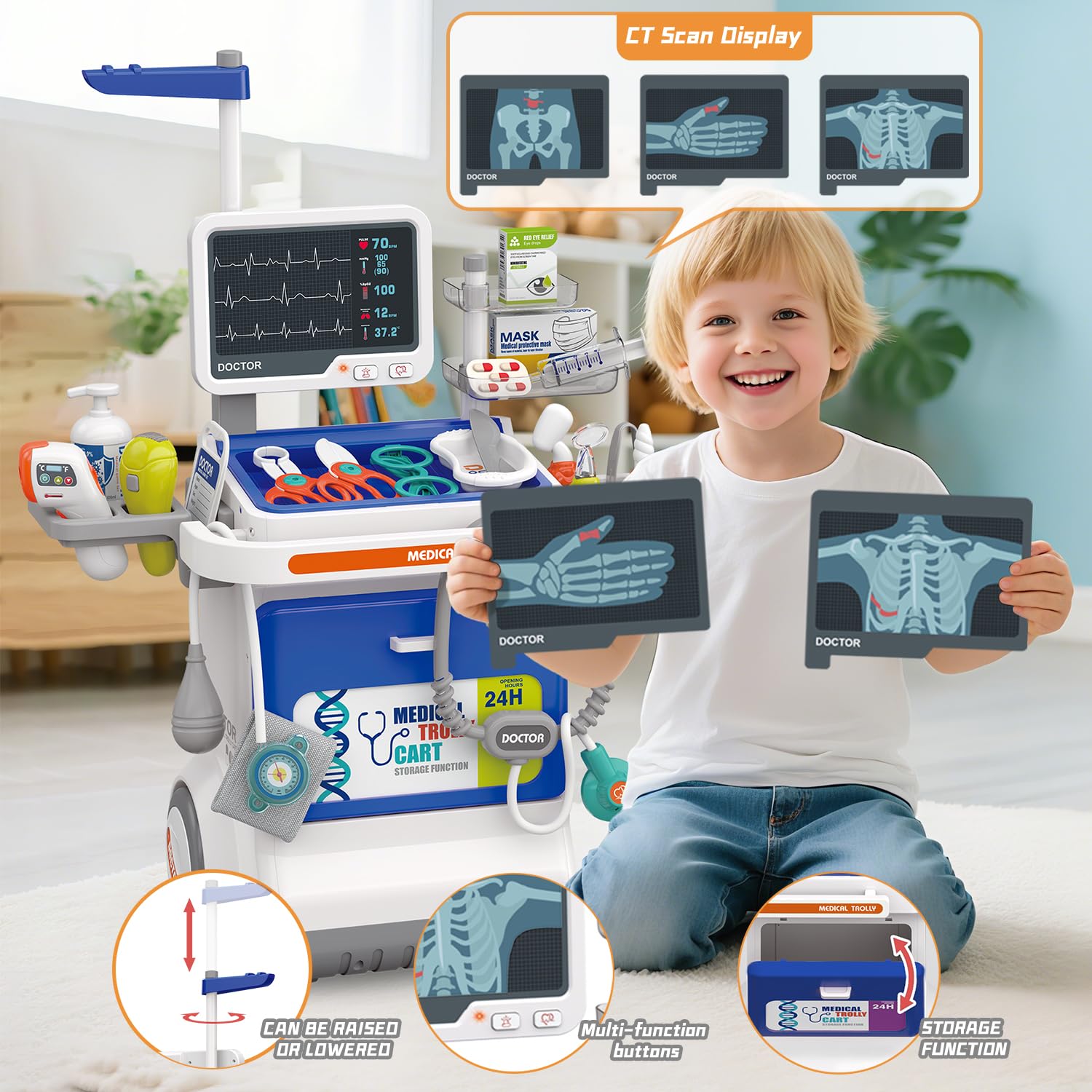 Kit Gioco Dottore per Bambini, Set Dentista con Termometro e Stetoscopio, Regalo Educativo per Ragazzi e Ragazze