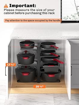 MUDEELA 8-Tier Pots and Pans Organizer under Cabinet, 15.83 Height Heavy Duty Pot Pan Organizer Kitchen Cabinet Organization and Storage, Adjustable Pot Rack for Frying Pan, Cast Iron Skillet, Black