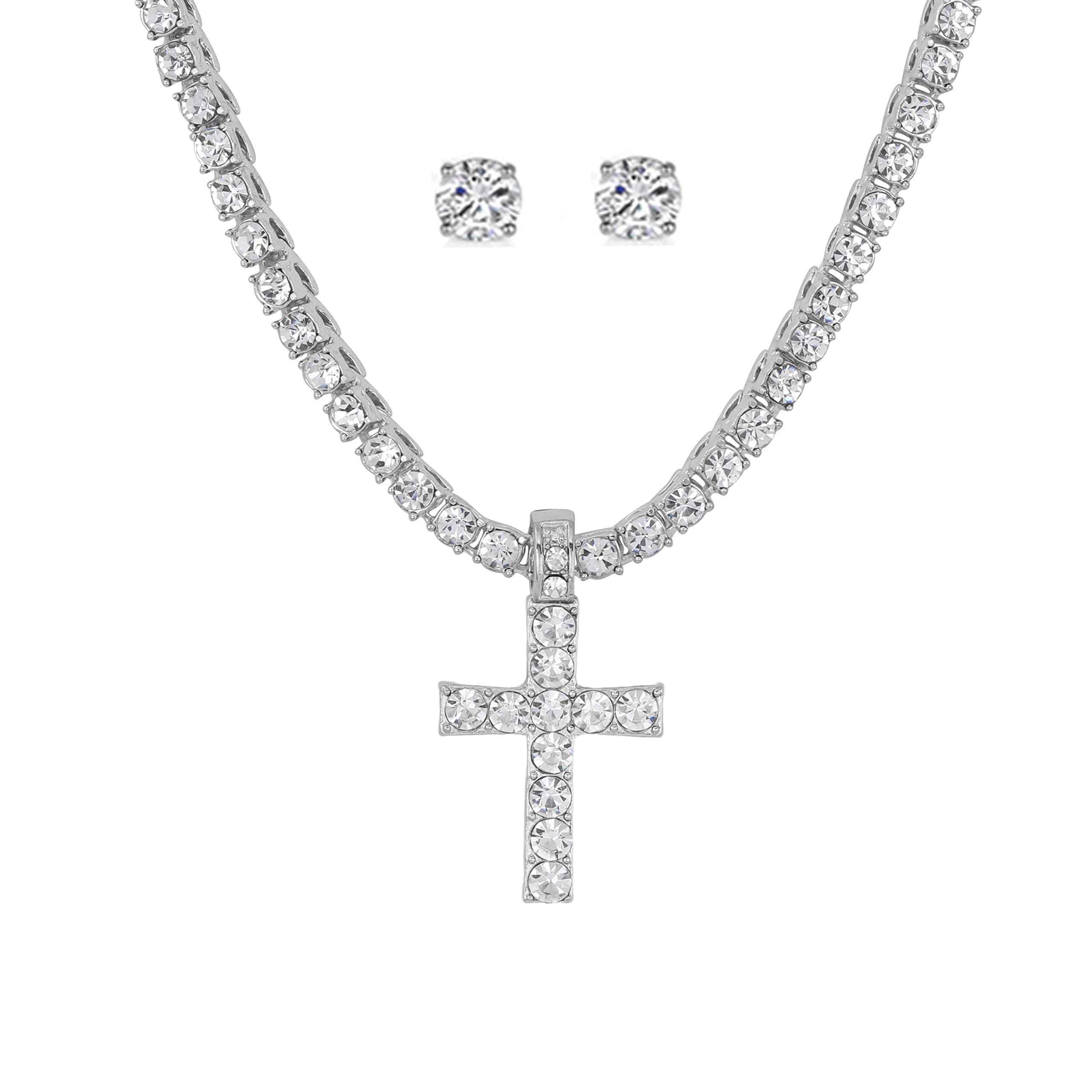 Simone ChicSlay Queen w/Ladies on Fire Iced Out Rhinestone Jewelry set Diamond Tennis Necklace, Earrings, Pendant, or Bracelet Bling Set - TPBE-01