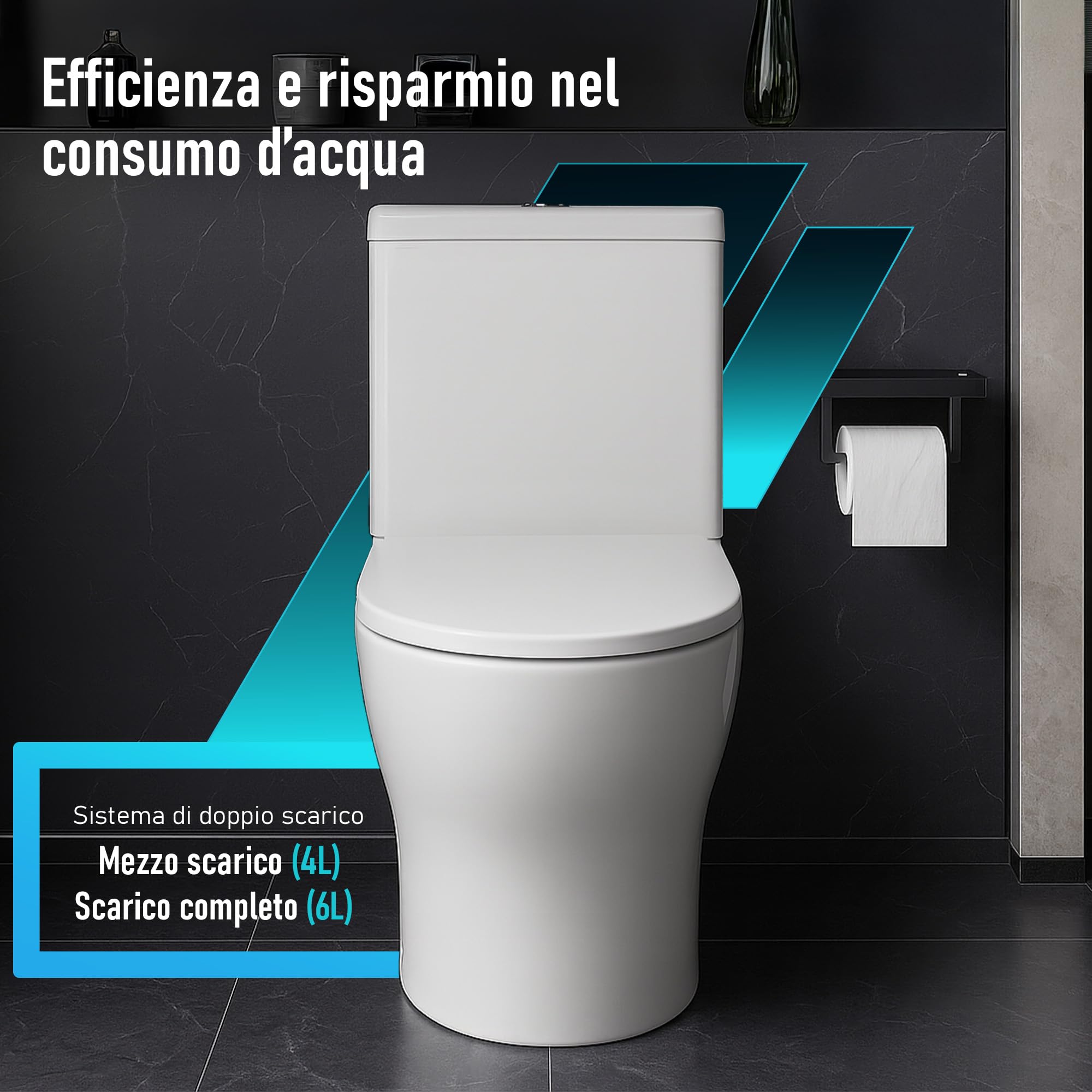 WC Rimless con Cassetta, Bidet e Doppio Scarico, Bianco