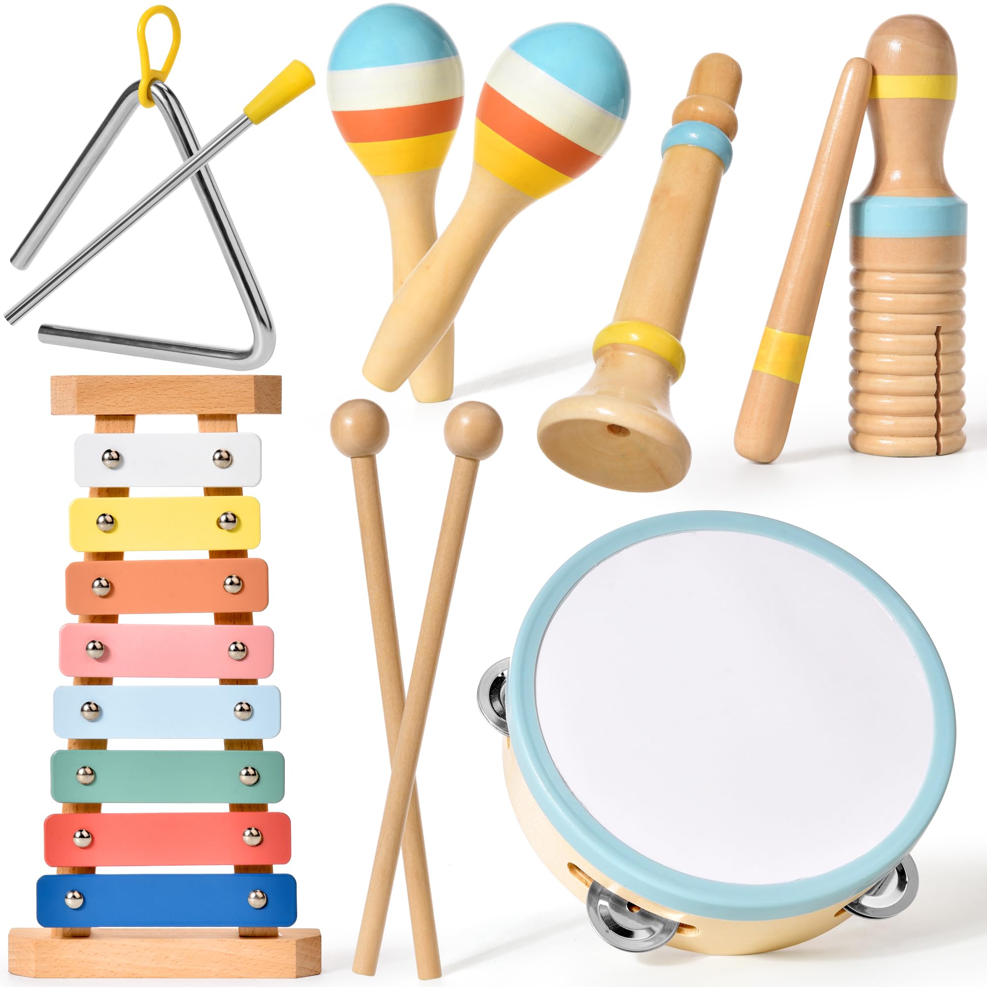 Strumenti Musicali Bambini 1 Anno,6 in 1 Giochi Legno Montessori Sensoriale con Maracas Xilofono Tamburello Gioco Bambi Bimba,Educativi Interattivo Regalo Compleanno Natale per Bambini di 2 3 4 5 Anni