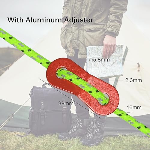 Miniatura 3 de Paquete de 6 cables ultraligeros de 16.4 pies con tensor de ajuste de aluminio, cuerdas Guy Lines para campamento al aire libre, escalada,