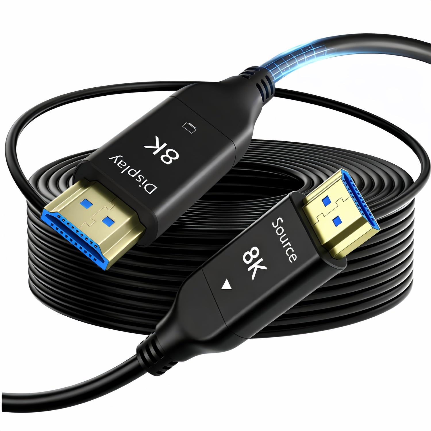Cable de fibra óptica HDMI 8K largo 2.1 50 pies/15 m, cable HDMI óptico de alta velocidad unidireccional de 48 Gbps, 8 K a 60 Hz 4 K a 120 Hz eARC HDR10 HDCP 2.2/2.3 para televisor/proyector