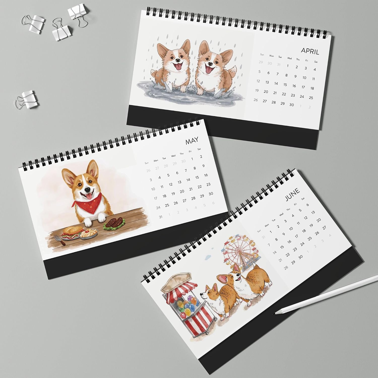 2026 Corgi Desk Calendar | 12-Month Desktop Calendar with Cute Corgi Illustrations | Small Desk Calendar | Dog Lover Gift