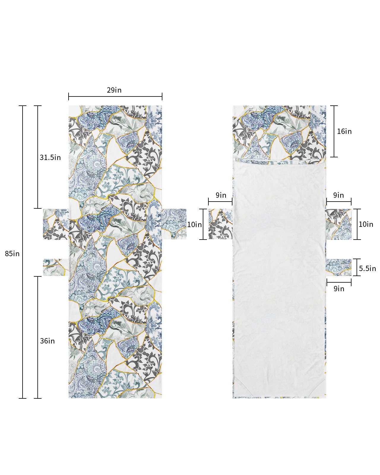 Blue and White Porcelain Beach Lounge Chair Towel Cover, Soft Chaise Lounge Towel with Side Pockets Patio Pool Chairs Cover for Beach/Pool Sunbathing 29x85 Watercolor Geometric Abstract Art