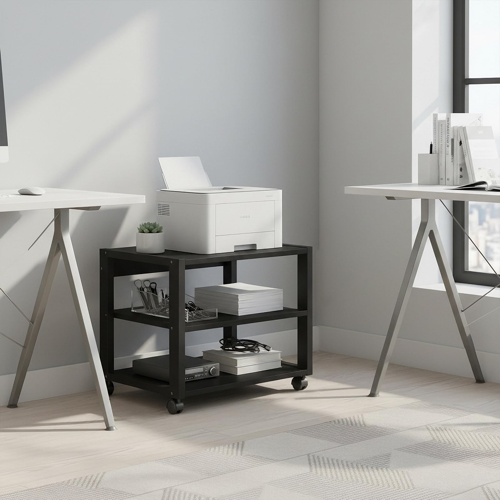 Mobile Hi-Fi Rack Audio con Ruote, Supporto Robusto a 3 Ripiani per Amplificatore, Giradischi e Stereo, Scaffale Porta Elettroniche in Metallo e Legno, Nero